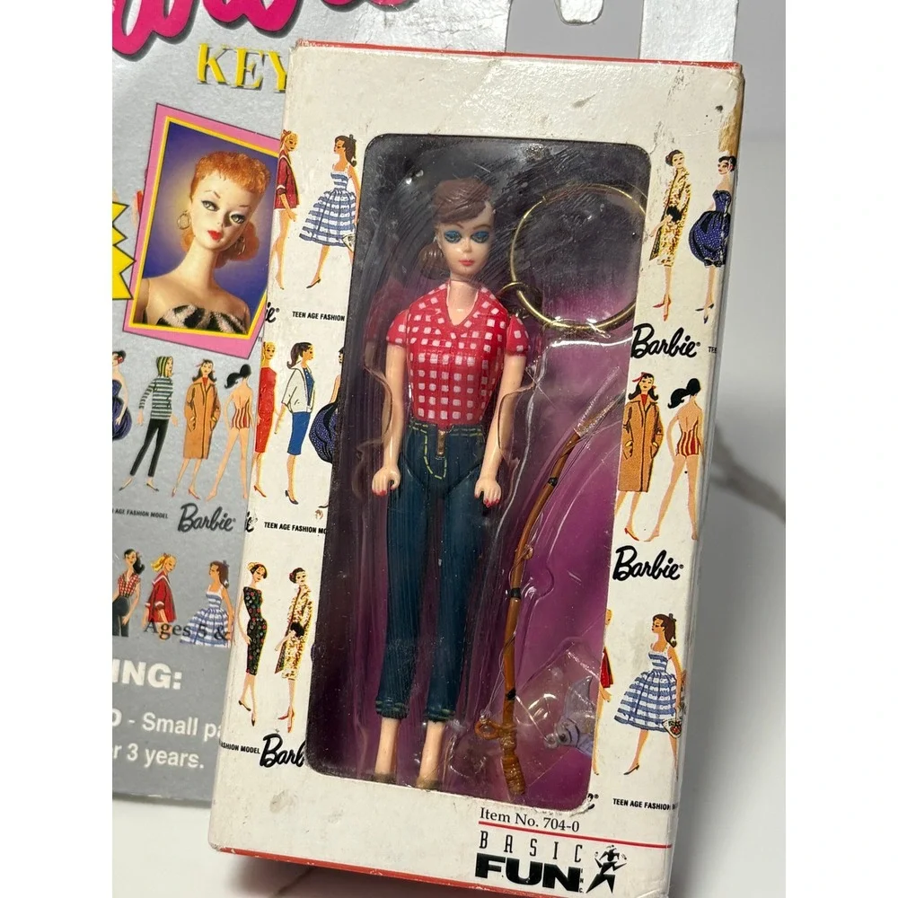 Vintage 1995 Basic‎ Fun Picnic Barbie Keychain 1959 Model 704-0 Red Gingham Mini